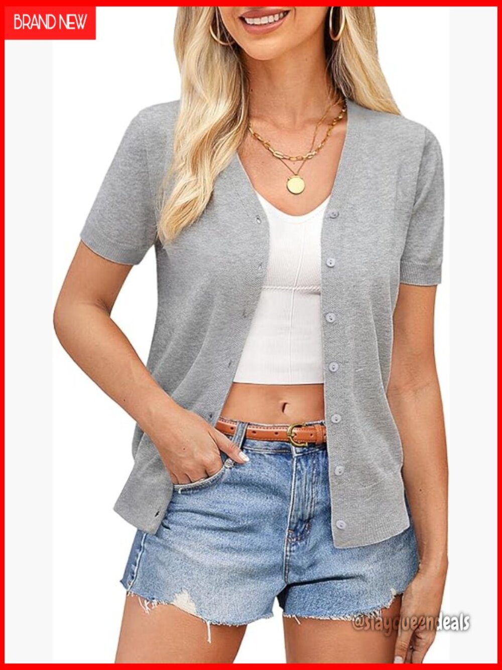Short Sleeve Cropped V-Neck Cardigan Lightweight Summer Top